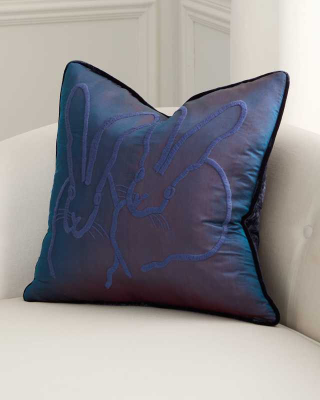 Hand-Embroidered Decorative Silk Pillow, 20" Sq.